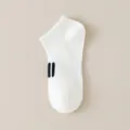 White mesh boat socks with black side stripes, breathable casual short socks for men and women. - 37-43 / White