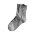 Grey ribbed crew socks with stylish letter print and contrast tag for men and women daily wear. - 39-44 / Light Gray