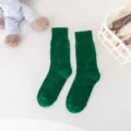 Green fluffy cactus knit mid-calf socks for autumn and winter, cozy couple thermal socks. - One Size / Back-Wearing Green Cactus