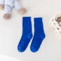 Blue brushed mid-tube socks for couples, featuring cozy heart patterns and warm fabric. - One Size / Back-Wearing Blue Heart