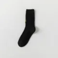 Black mid-tube cotton socks for women featuring yellow embroidery, stylish and comfortable. - One Size / Double-Needle Bow Embroidery - Black