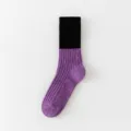 Casual ribbed mid-calf socks with contrast black cuff and purple melange knit for everyday wear. - One Size / Black Purple