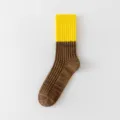 Colorful knit mid-calf socks with yellow and brown snowflake pattern, stylish and breathable cotton socks. - One Size / Yellow Brown