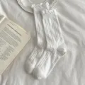 White ruffled mesh mid-tube socks, sweet balletcore style breathable thin cotton socks for women. - 35-39 / White