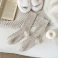 Autumn winter Japanese style wool speckle yarn mid tube socks cozy warm slouch knit socks - 36-40 / Wool Fleck Yarn - Light Beige