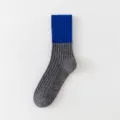 Color-blocked mid-tube knit socks with snowflake pattern, casual daily wear variant. - One Size / Grey Blue