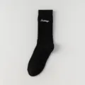 Herren schwarze Baumwolle mittelhohe Socken im japanischen Stil bestickte atmungsaktive Sportsocken - Einheitsgröße 37-43 / Schwarz