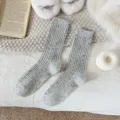 Grey speckled wool blend mid-calf ribbed socks for women, thick warm winter casual socks. - 36-40 / Wool Fleck Yarn - Light Grey