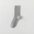 Comfortable grey ribbed mid-tube cotton socks for women, perfect for daily casual wear. - One Size / Double-Needle Bow Embroidery Grey