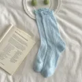 Light blue ruffle mesh crew socks sweet ballet style breathable spring summer socks - 35-39 / Light Blue