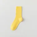 Yellow mid-calf cotton socks with cute bow embroidery, ribbed design, spring summer daily wear - One Size / Double-Needle Bow Embroidery Light Yellow