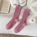 Women pink speckled wool mid tube socks autumn winter thick warm cozy casual knit socks - 36-40 / Wool Nep Yarn - Dusty Pink