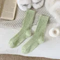 Green speckled knit mid-calf socks, cozy winter warm wool blend socks for daily women wear. - 36-40 / Wool Nep Yarn - Light Green