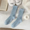 Cozy winter thick knit crew socks for women, stylish blue speckled design, soft warm thermal socks. - 36-40 / Wool Nep Yarn - Light Blue