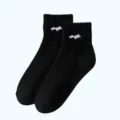 Black short crew socks for men and women featuring a distinctive white embroidered graphic logo. - 37-43 / Black