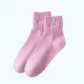 Pink embroidered ankle socks for women and men, comfortable cotton ribbed short socks. - 37-43 / Pink