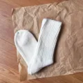 Japanese style thick ribbed cotton mid-calf socks for women, casual comfort long white socks. - One Size / Coarse Knit Brushed - Off-White