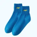 Blue ribbed crew socks with yellow embroidery stylish casual cotton socks for daily wear - 37-43 / Blue