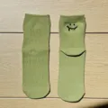 Green short cotton socks with melting smile embroidery, casual ribbed sports socks for summer. - One Size / Mint Green