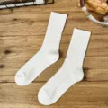 White ribbed mid-calf socks for men and women, spring and summer casual sports cotton socks. - One Size / Regular Thick Gauge - White