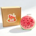 Watermelon scented candle with handmade cracked wax texture, cute gift box packaging for summer. - Circular Model B (13x13x5cm)