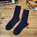 Solid color mid-tube knit socks for men and women, versatile casual daily wear hosiery. - One Size / Regular Thick Gauge - Navy