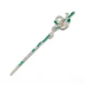 Elegante epingle a cheveux serpent argente avec email vert et motif de fleur, style chinois unique. - F-39 Style 1