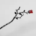 Bâton de cheveux en métal noir avec bourgeon de rose rouge et feuilles pour Hanfu. - F-29 Style 1