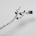 Épingle à cheveux argentée en forme de branche avec fleurs noires, bel accessoire rétro. - F-29 Style 2