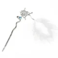 Épingle à cheveux papillon plume argentée avec pierre bleue et pompon pour style Hanfu - F-35 Style 1