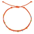 Handmade Bohemian orange braided wax cord anklet with vibrant colorful seed beads - Orange