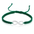Handmade green braided bracelet featuring a silver infinity charm for friendship and couples - Green