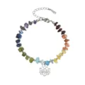 Niche yoga bracelet featuring colorful natural stones and a stainless steel lotus flower pendant - Colorful Raw Stone Style (B)