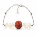 Bracciale diffusore in pietra lavica naturale con cristalli bianchi per oli essenziali - Pietra di luna