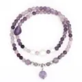 Elegant double-layered purple natural stone beaded bracelet with pearl accents and charms - Mica