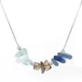 Natural kyanite and smoky quartz raw stone pendant necklace on a delicate silver chain - letting go