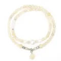 Double-strand beaded bracelet featuring cream natural stone beads and elegant white pearls - Citrine
