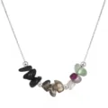 Handcrafted natural stone chip necklace with silver beads on a delicate fine chain - empath protcetion