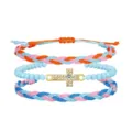 Set di 3 braccialetti bohémien in cordino cerato e perline blu con ciondolo malocchio - Stile Croce Evil Eye (2)