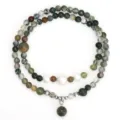 Handmade double-strand Indian agate and pearl beaded bracelet with silver charm pendant - India Agate