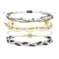 Set di 4 braccialetti bohémien in corda cerata con ciondolo malocchio e conchiglie naturali - Stile Conchiglia Evil Eye (4)