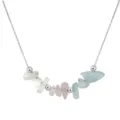 Silver clavicle necklace featuring mixed irregular raw stone chips and beads - motherhood