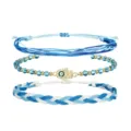 Set di bracciali bohémien in cordino di cera blu con perline di cristallo e mano di Fatima - Stile Perlina Cristallo Mano di Hamsa (6)