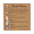 Natural stone beaded keychain with Rose Quartz, Clear Quartz, Fluorite and key charm - Rose Quartz Clear Quartz Fluorite Mix