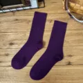 Solid color purple ribbed mid-tube socks, Japanese casual couple cotton knit socks. - One Size / Regular Thick Gauge - Purple