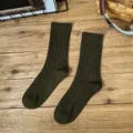 Dark green ribbed crew socks for men and women, vintage knit tooling socks for daily wear. - One Size / Regular Thick Gauge - Army Green