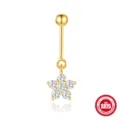 Gold-plated S925 sterling silver vertical piercing stud with sparkling stone flower charm. - Flower Style (#1) / Gold