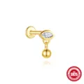 Elegant 925 sterling silver marquise cut zircon stud earring with hanging gold bead - 马眼星吊坠款(单只金色#1)