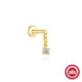 925 sterling silver flat back labret earring with gold finish and dangling zircon - 方格短链单钻吊坠款(单只金色#2)