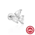 Orecchino a perno in argento sterling 925 con tre zirconi chiari a forma di pera - Stile Foglia di Trifoglio (#1) / Oro